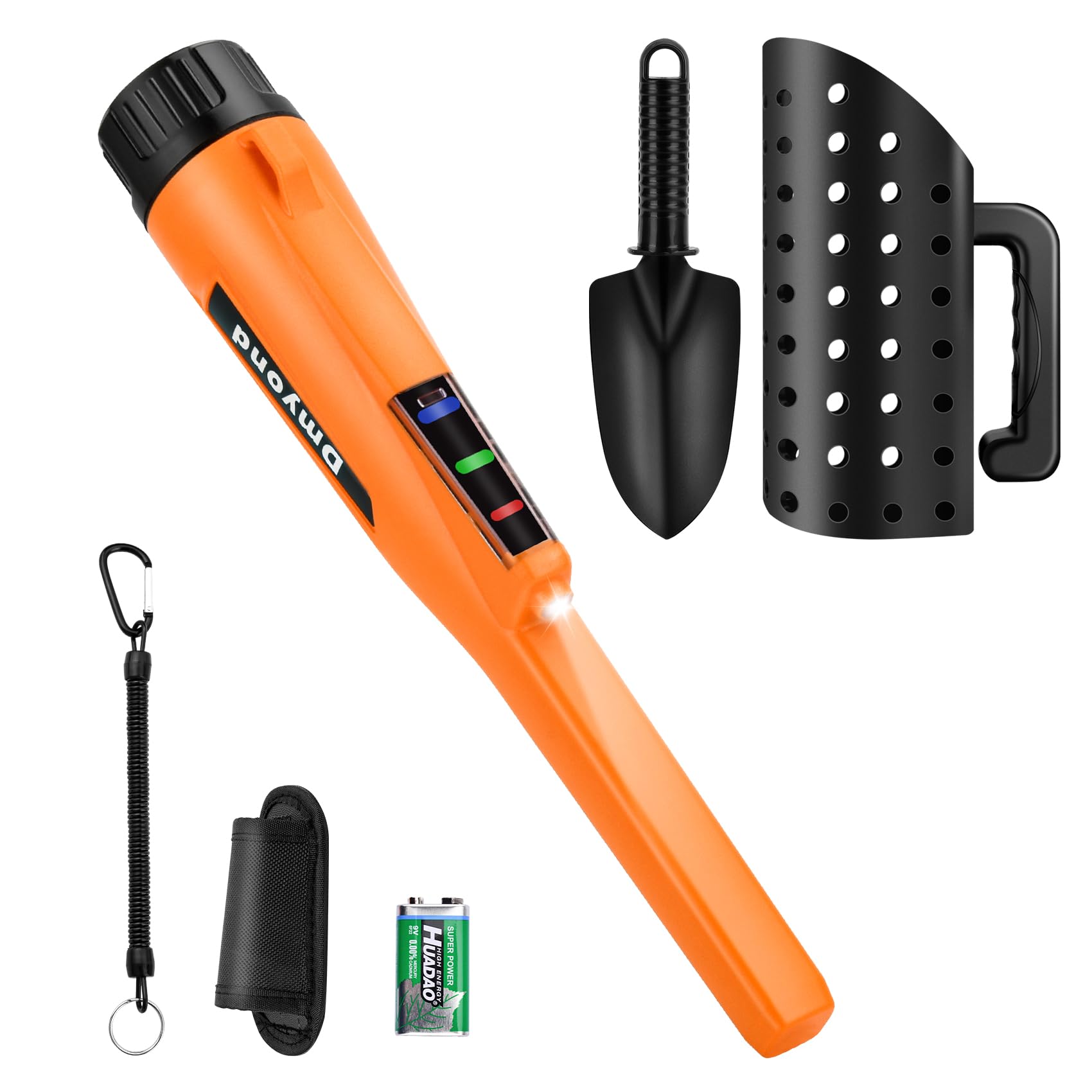 Dmyond Metal Detector Pinpointer & Accessories Kit, Waterproof Handheld Pin Pointer Wand, 3 Modes Detecting Search Pinpointing Finder Probe, Sand Sifter Scoop and Shovel, Beach Digging