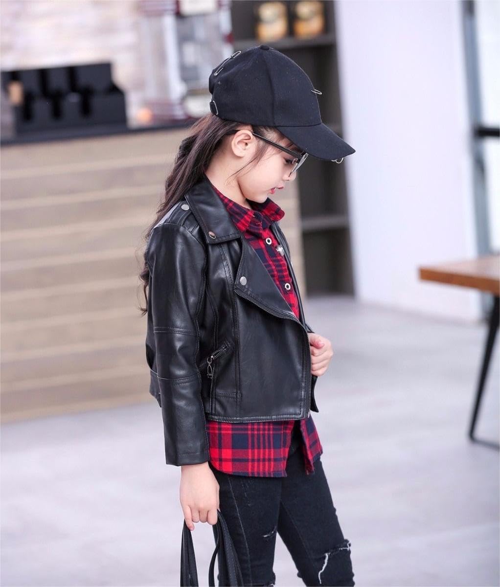 Blouson Simili Cuir Garçon Fille - Manteau Imitation Cuir - Veste Motard pour Enfant