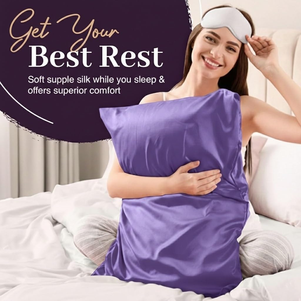 Silk Pillowcase - 100% Pure Mulberry Silk - 22 Momme 6A High-Grade Fibers - Hypoallergenic Pillow Cover for Hair & Skin - Queen Pillow Case with Hidden Zipper (U.S Standard, Lavender)
