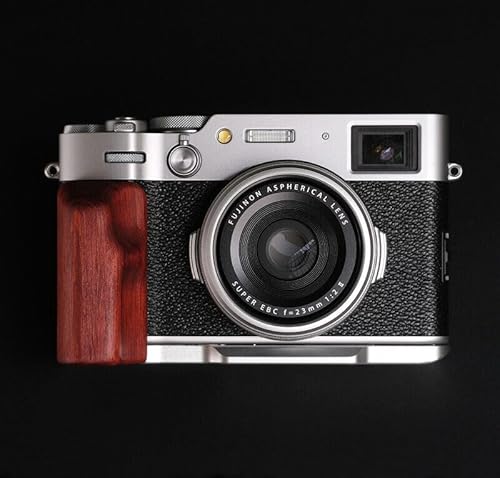 ウッド L ハンドグリップ + アルミ合金ベースプレート富士フイルム X100vi X100 V 6 カメラ用 (ローズウッド,銀)