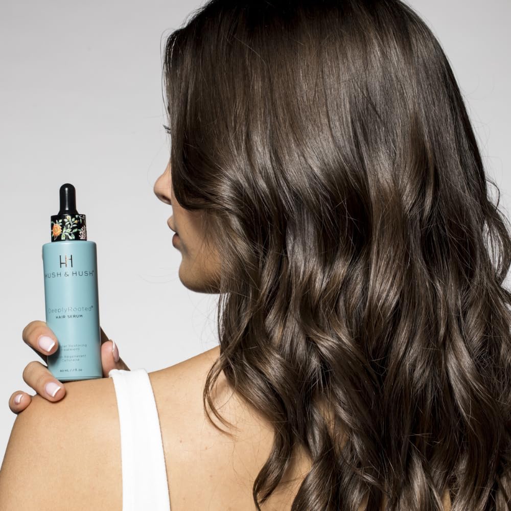 HUSH & HUSH - DeeplyRooted® Hair Serum – Potentes Haarserum für Haarwachstum & Kopfhautpflege – Regeneriert, revitalisiert dünnes, brüchiges Haar – Vegan, parabenfrei, ohne künstliche Duftstoffe 60ml