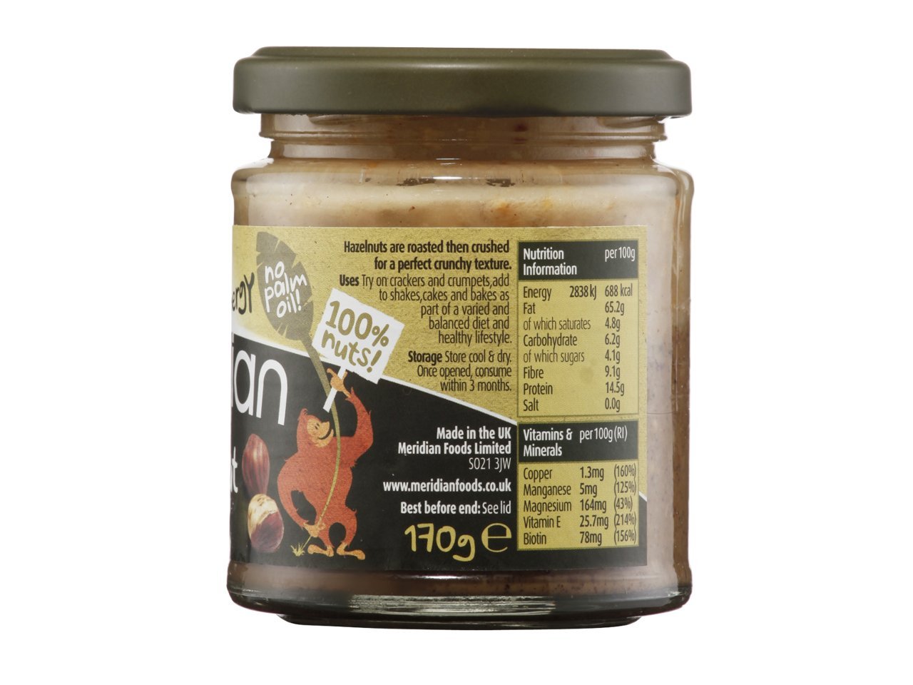 Meridian Foods Haselnuss Butter mit Stückchen 2er Pack (2 x 170 Gramm)