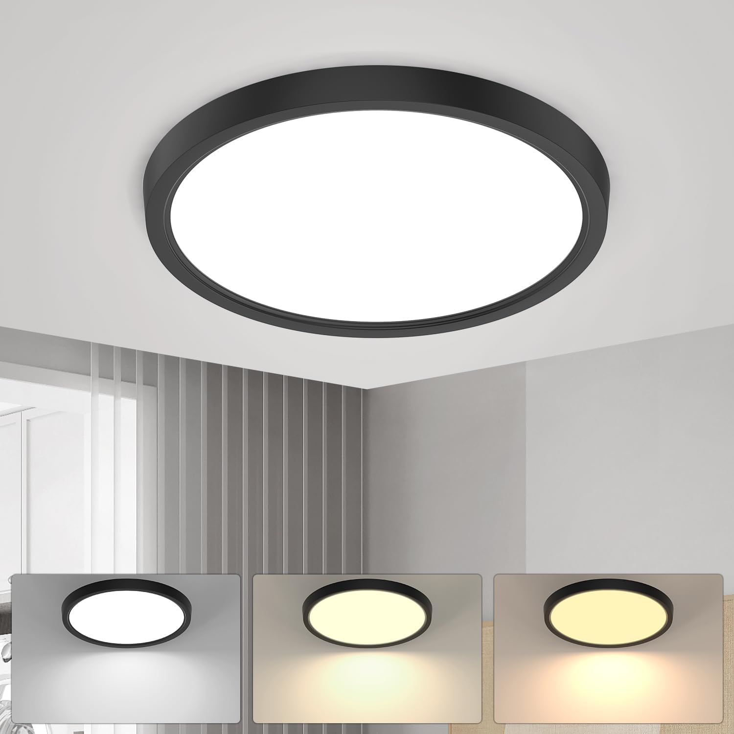 ZMH Lámpara De Techo LED Redonda Moderna De 24 W, Blanca, Para