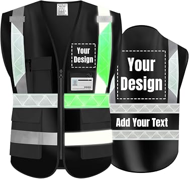 Luminous Safety Vest Customize Logo Outdoor Work Vest with Luminous Hi-Vis Reflective Strips S, Black