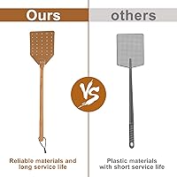 Vista 4 de Matamoscas de cuero, matamoscas de cuero de 19.5 pulgadas de largo, resistente manual con mango de madera para interiores y exteriores (marrón)