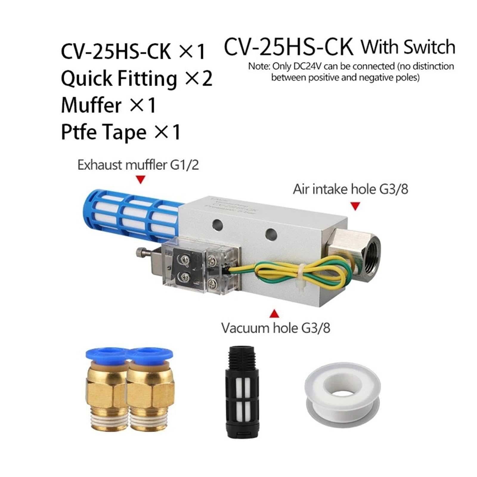 Ciśnieniomierz, Pneumatyczny generator próżni z przyssawką, kontrola podciśnienia, wyrzutnik powietrza CV-10HS CV-15HS CV-20HS CV-25HS(CV-25HS-CK,Without fitting)