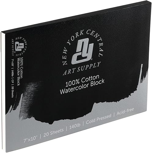 Miniatura 2 de New York Central Bloques de papel de acuarela 100% algodón, paquete de 2 unidades de 140 libras, 7 x 10 pulgadas, papel de acuarela de alta calidad