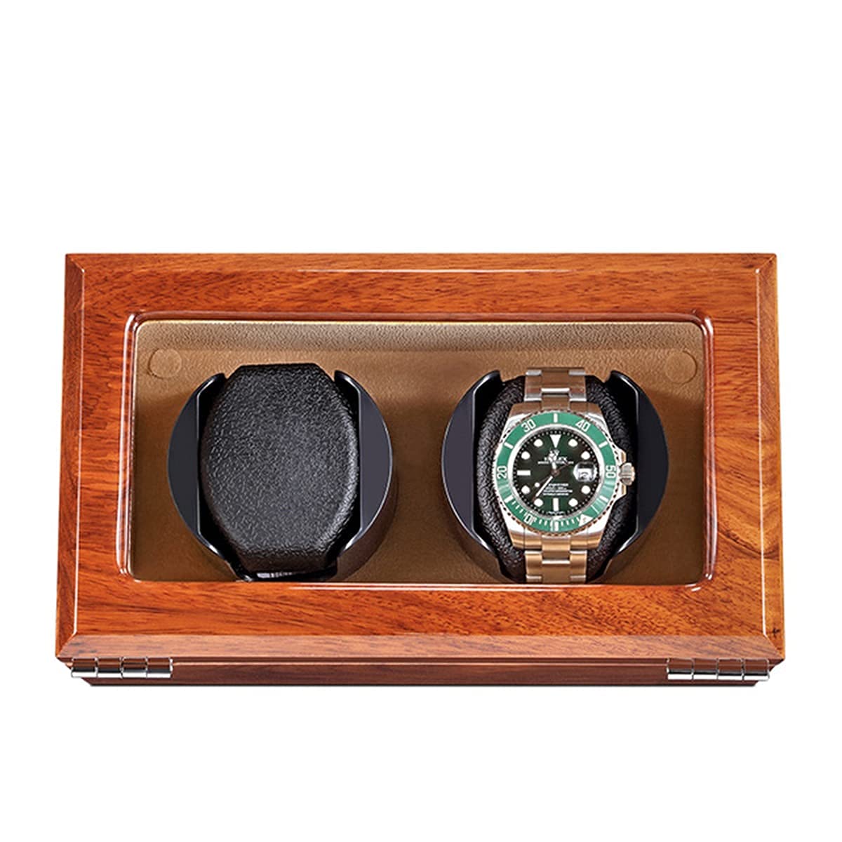 QUSYZD Wood Watch Winder Piano Finish Exterior and Soft Flexible Watch Pillows Automatic Watch Winder Box, 3 Winding Spaces,Beige-2+0
