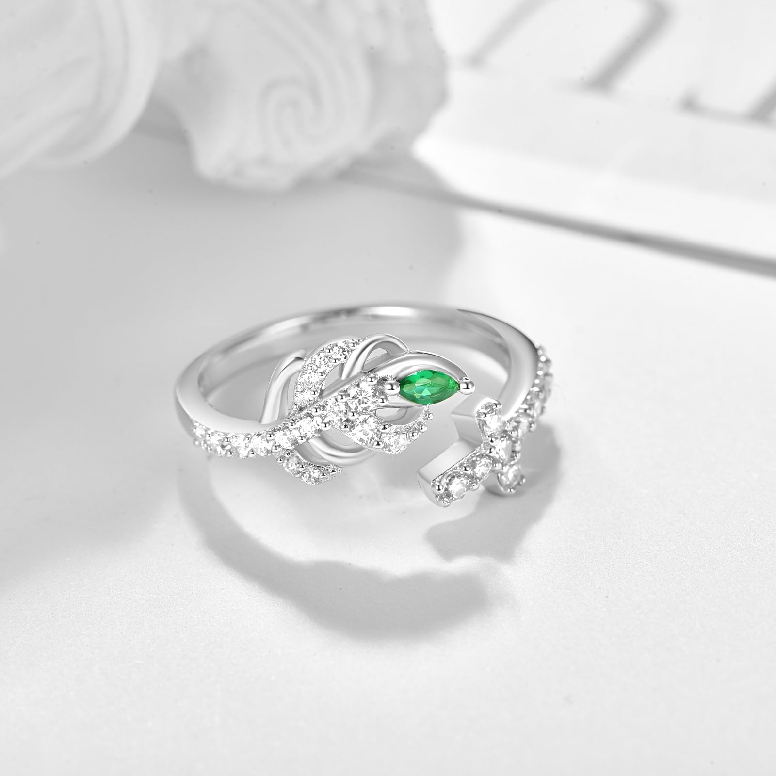 KINGWHYTE Feder Daumenring 925 Sterling Silber Einstellbare Fingerringe Cubic Zirkonia Ring Engelsflügel Schmuck Geburtstagsgeschenke für Frauen