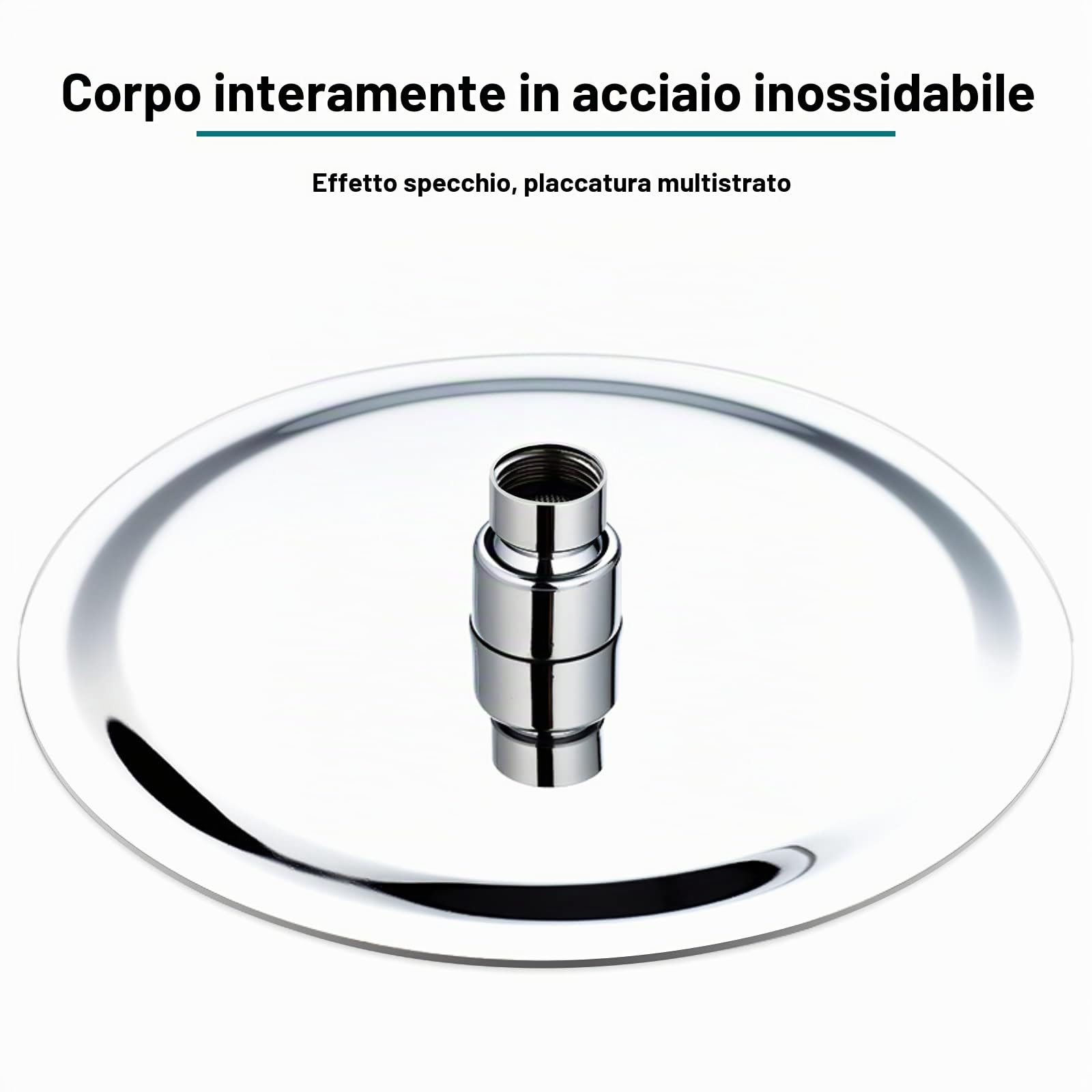 Soffione doccia a pioggia, 25 cm, soffione doccia a pioggia, in acciaio inox 304, rotondo, con gel di silice antibloccante