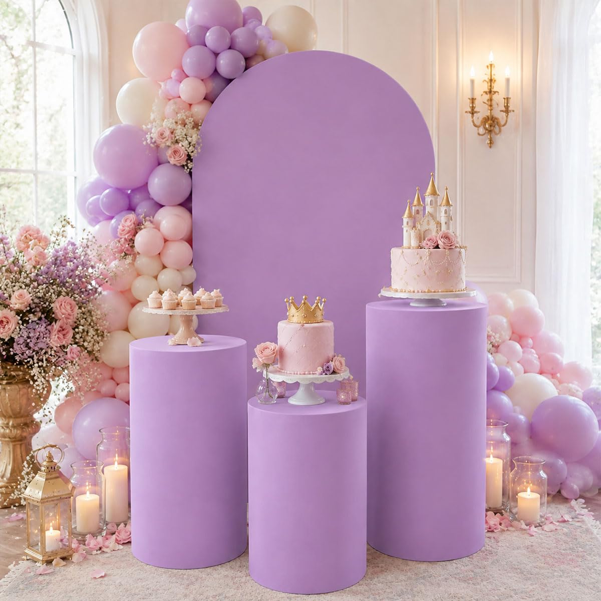 FANSU Sfondo a Forma di Arco Coperture per Piedistalli (Viola,220cm+3 Grandi)