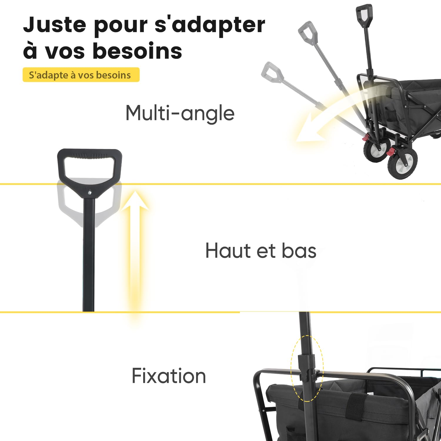 Sekey Chariot de transport pliable en caoutchouc 200 kg pour charge lourde, adapté au terrain, chariot à main pliable, pour la plage, le camping, les enfants, ultra silencieux, caoutchouc plein 100 l,