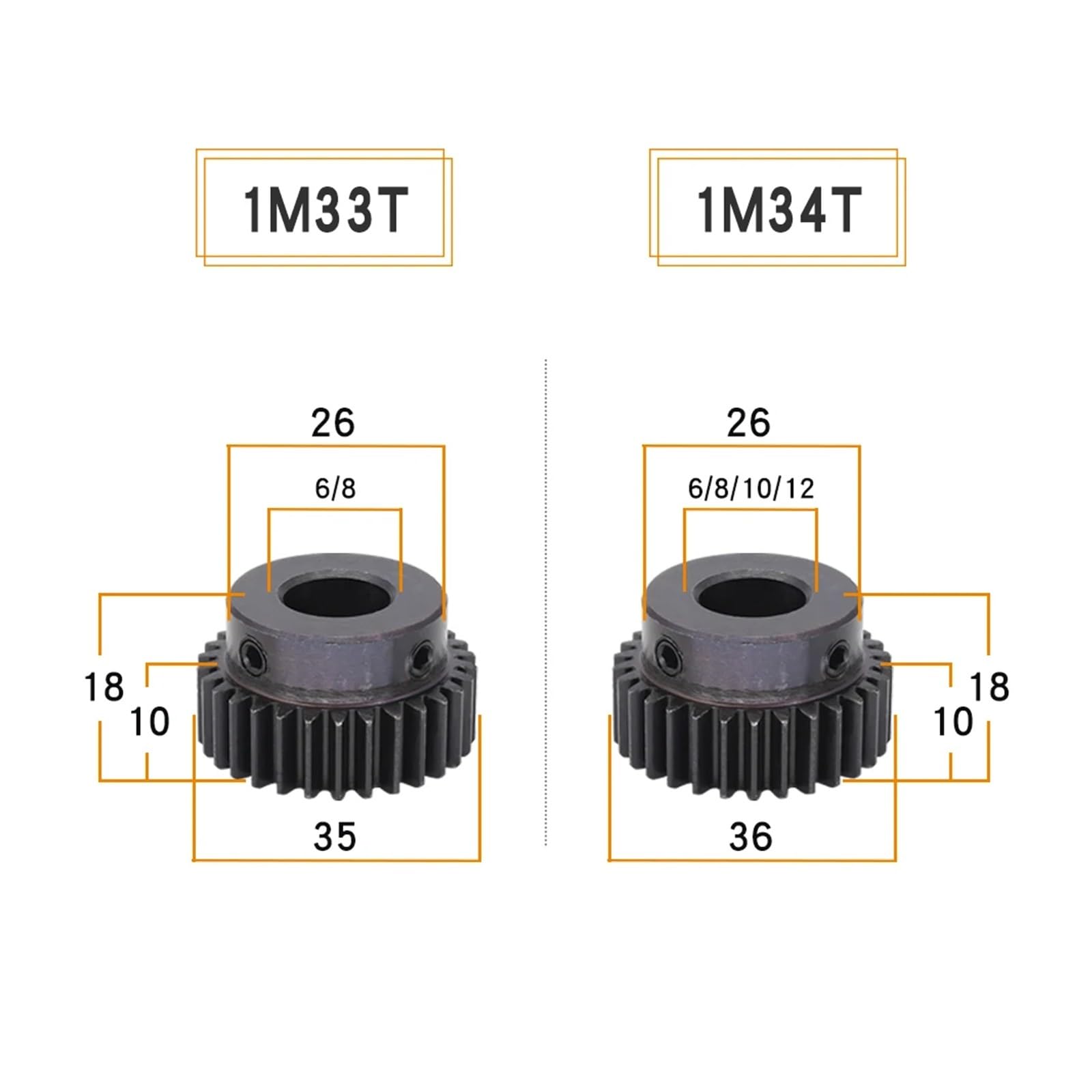 Bevel Gear Pinion Hardware Mechanical Module 1 Metal Gear 1M-31T/32T/33T/34T Carbon Steel Blackening Spur Gear Bore Size 10mm for Transmission(1M31T)