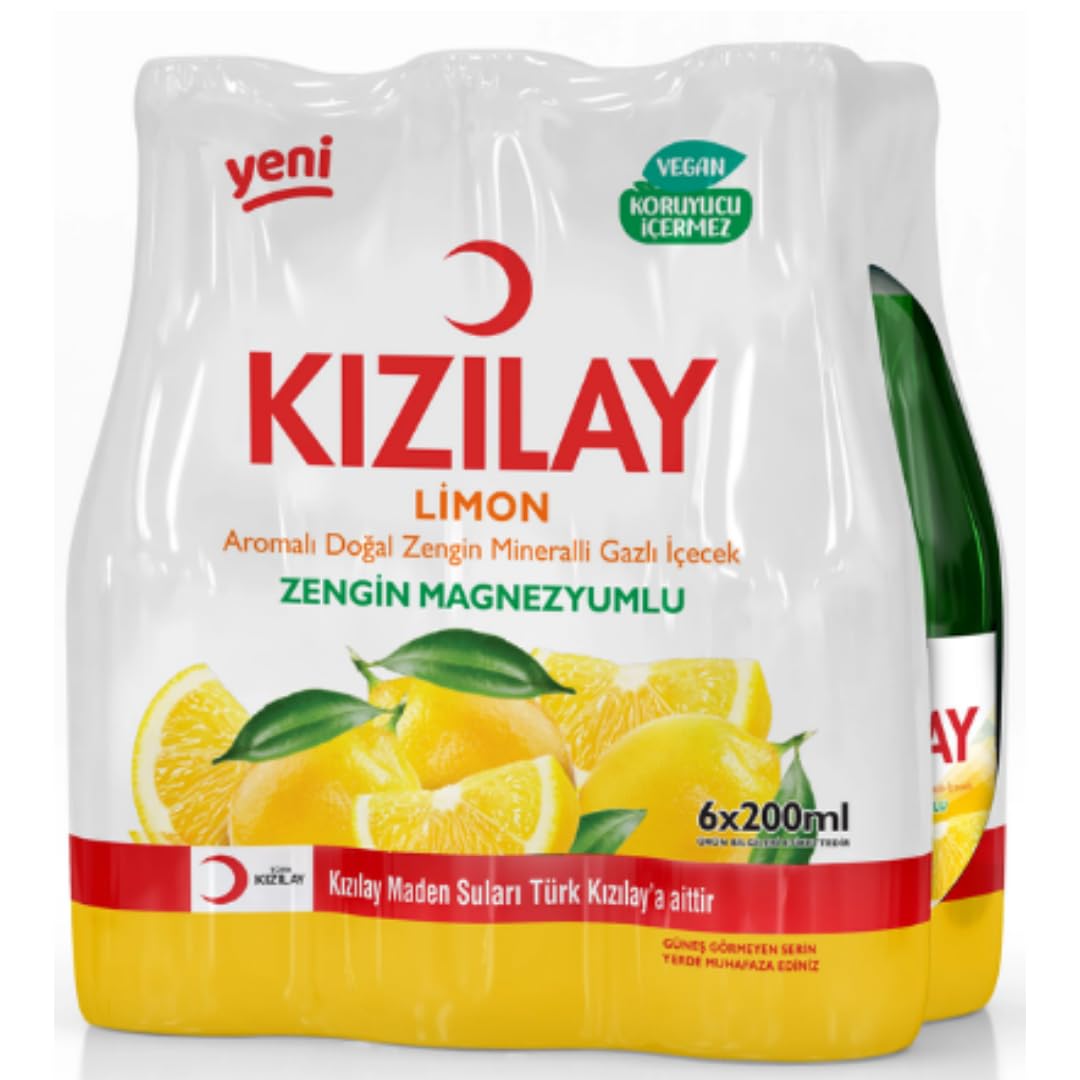 KIZILAY Natürliches Mineralwasser mit Zitronengeschmack, reichhaltiges Mineralwasser mit Bikarbonat und Natrium x 48 Flaschen mit pufai grocery