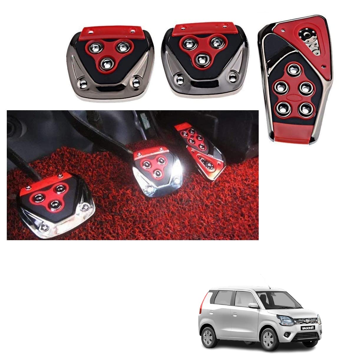 Kozdiko 3 Pcs Non-Slip Manual Car Pedals kit Pad Covers Set Red Color Compatible for Maruti Suzuki New WagonR 2019-picture-35