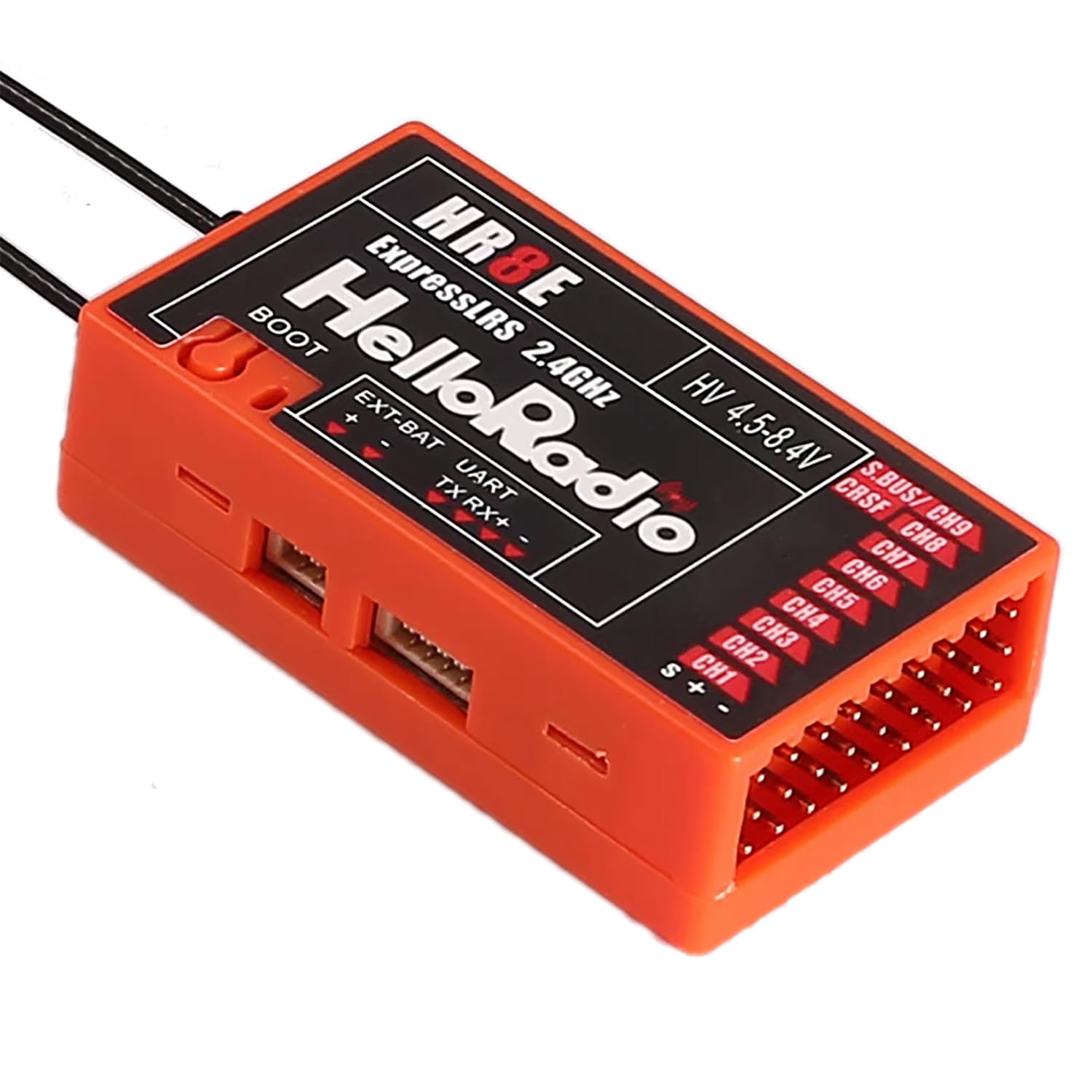 HelloRadio ELRS PWM Receptor 2.4GHz 9CH HR8E ExpressLRS Módulo receptor para FPV Ala fija RC Avión Coche Barco Vehículos (Naranja)