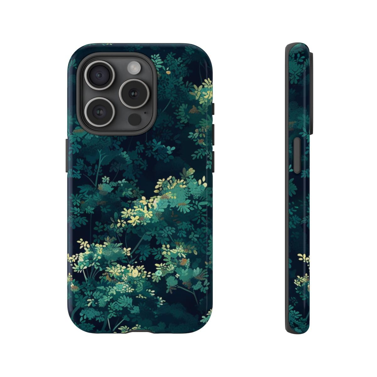 Coque anti-rayures iPhone 15 Pro feuillage vert foncé renforcée - 4