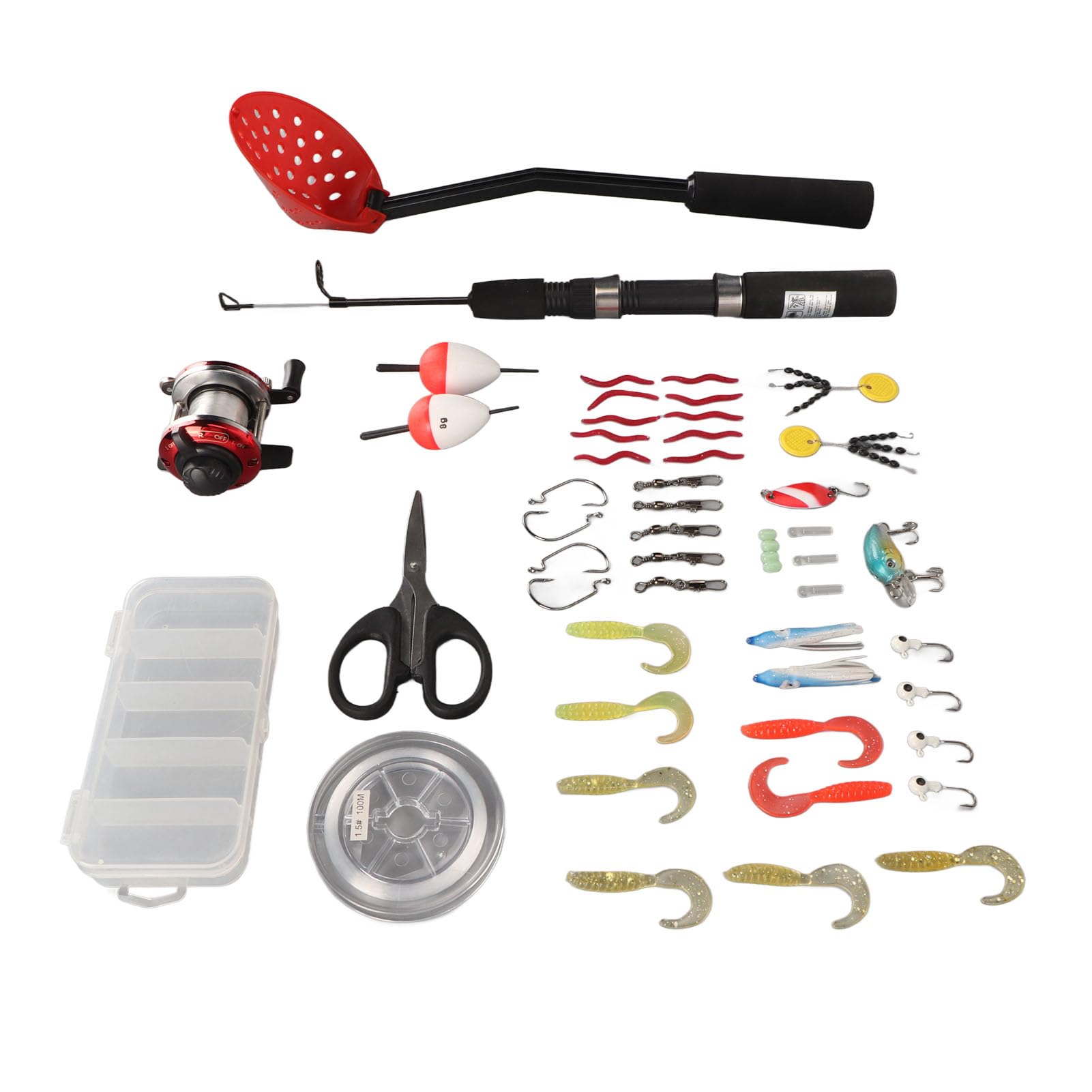 Eisangelrute, 50 cm, Angelrolle, Löffel, komplettes Set mit Tasche für Angelausrüstung, Eismaterial, Komplett-Set