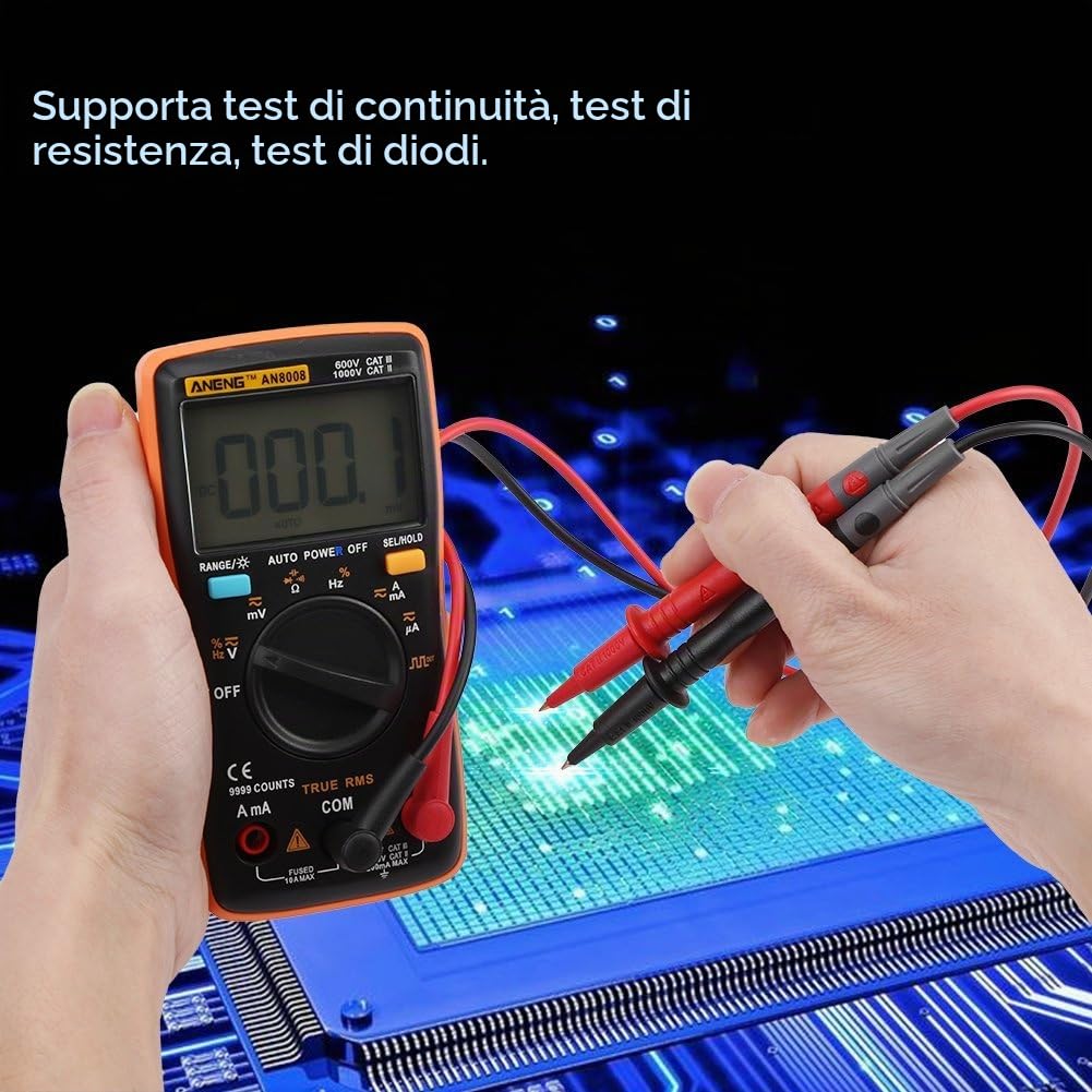 Multimetro Digitale Tester Digitale AN8008 True-RMS AC DC Voltage Amperometro Current Ohm Meter