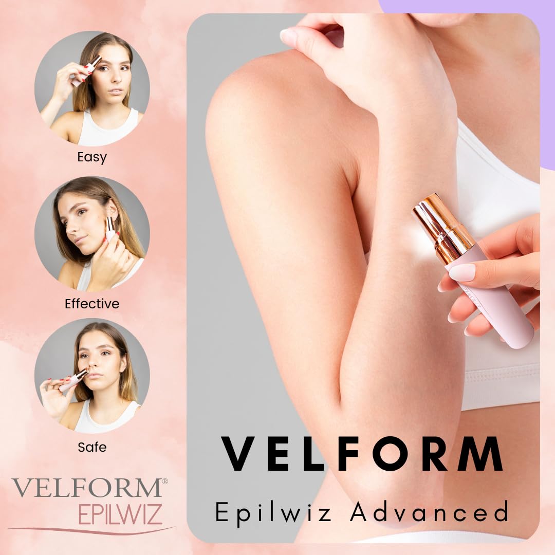 VELFORM Epilwiz, épilateur facial rechargeable, câble USB, système d'épilation avancé avec lumière LED, tête plaquée or 18 carats, tous types de peau (Advanced - USB)