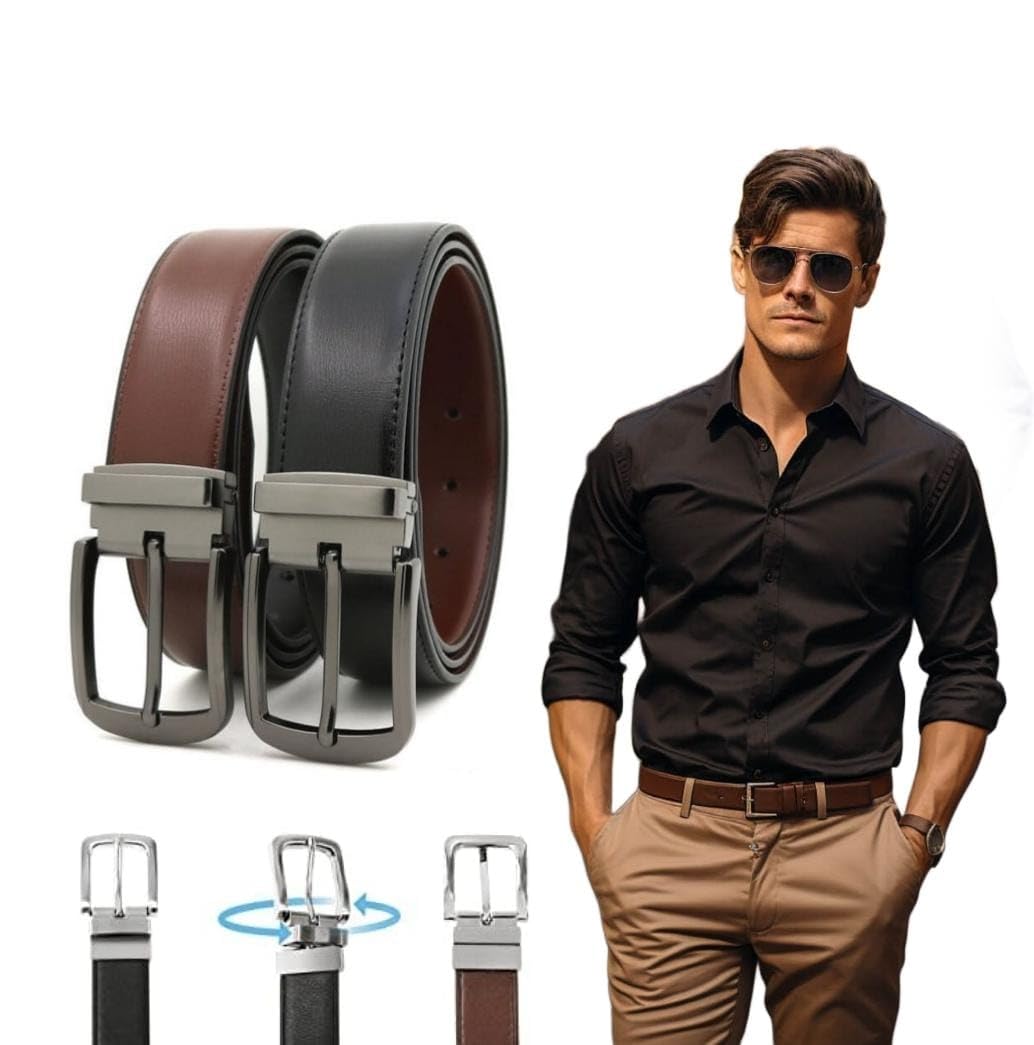 GenericStylish, Durable Reversible Leather Belt for Casual & Formal Wear- Pure Genuine Leather Men’s Belt in Black and Brown Color - Men Belt for Jeans