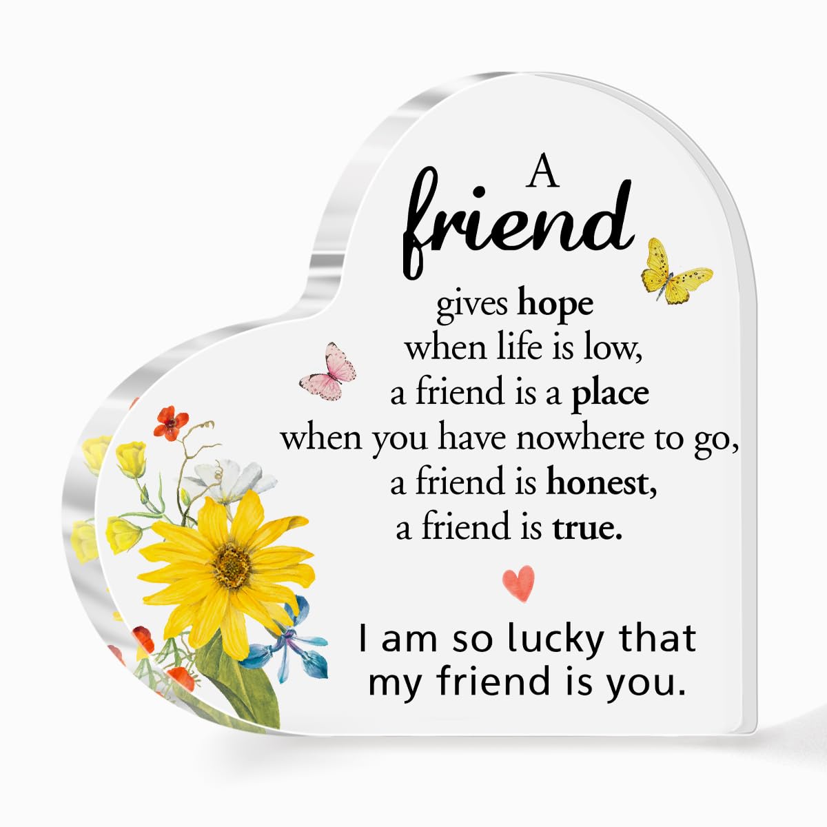 Acrylic Heart Keepsake Gift - Best Friend Birthday, Thank You, Graduation, Or Cheer Up Present With Inspirational Quote, 5.1x5.1 Inches