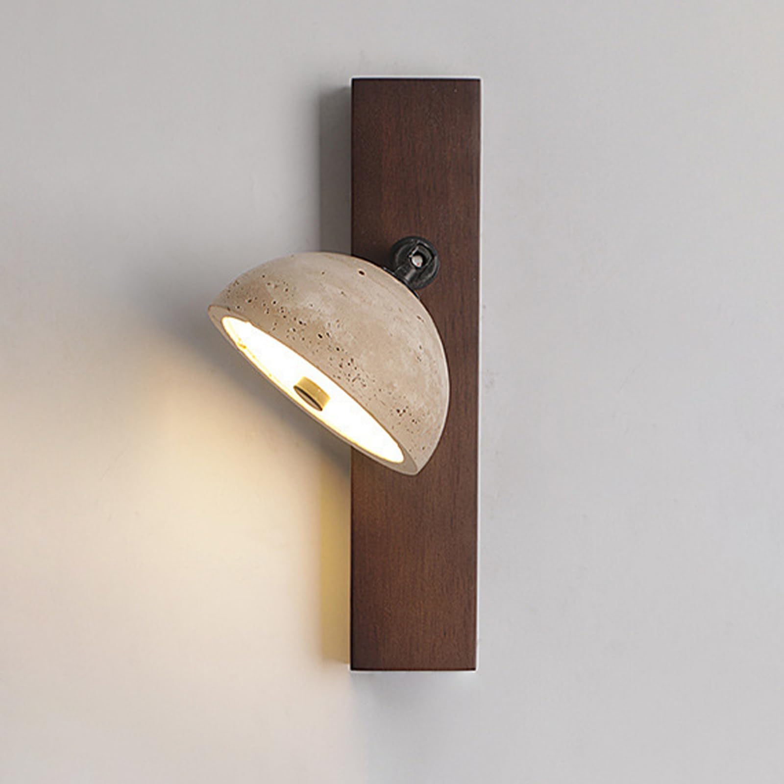 SXWNBIFH Half-spheric Yellow Travertine Wall Lamp Adjustable Bedside Wall Light 7W LED 3000K Warm Light Mid Century Modern Wall Sconce for Bedroom Living Room Kitchen(Walnut)