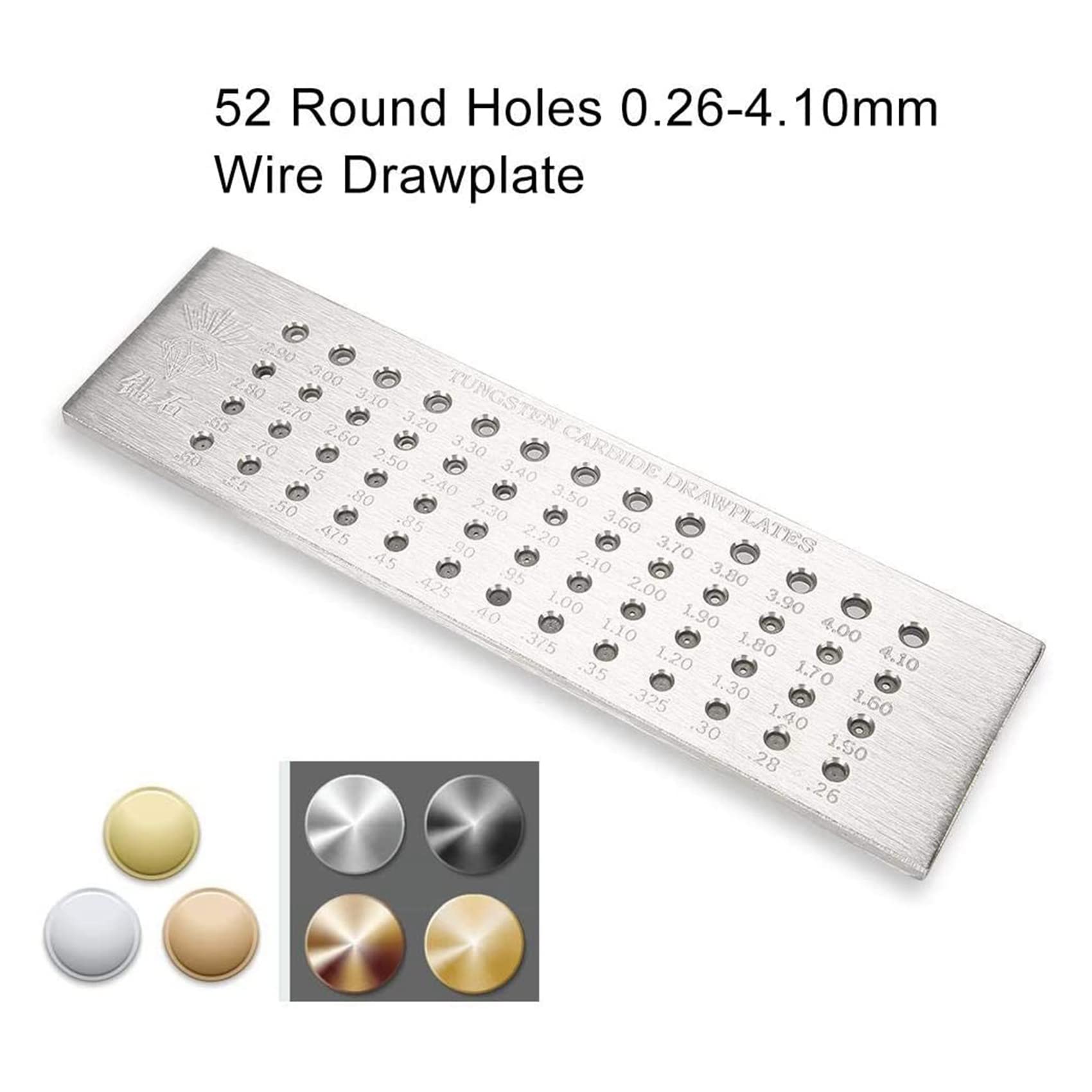 GebüRstete Platte Aus Wolframcarbid für die Wiederherstellung der Schmuck Herstellung - 52 Runde LöCher - 0,26 Bis 4,10 Mm GebüRstete Platte
