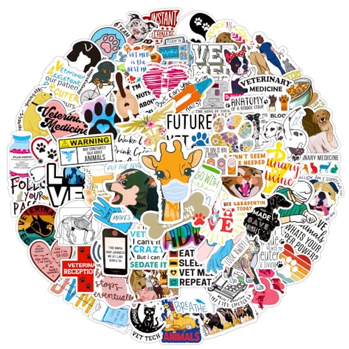 Pegatinas de Veterinario,100 Piezas Impermeable Vinilo Pegatinas para Monopatín Ordenador Portátil Equipaje Moto Bicicleta Guitarra Taza Botellas de Agua Casco,Pegatinas para Adultos,niños y niñas