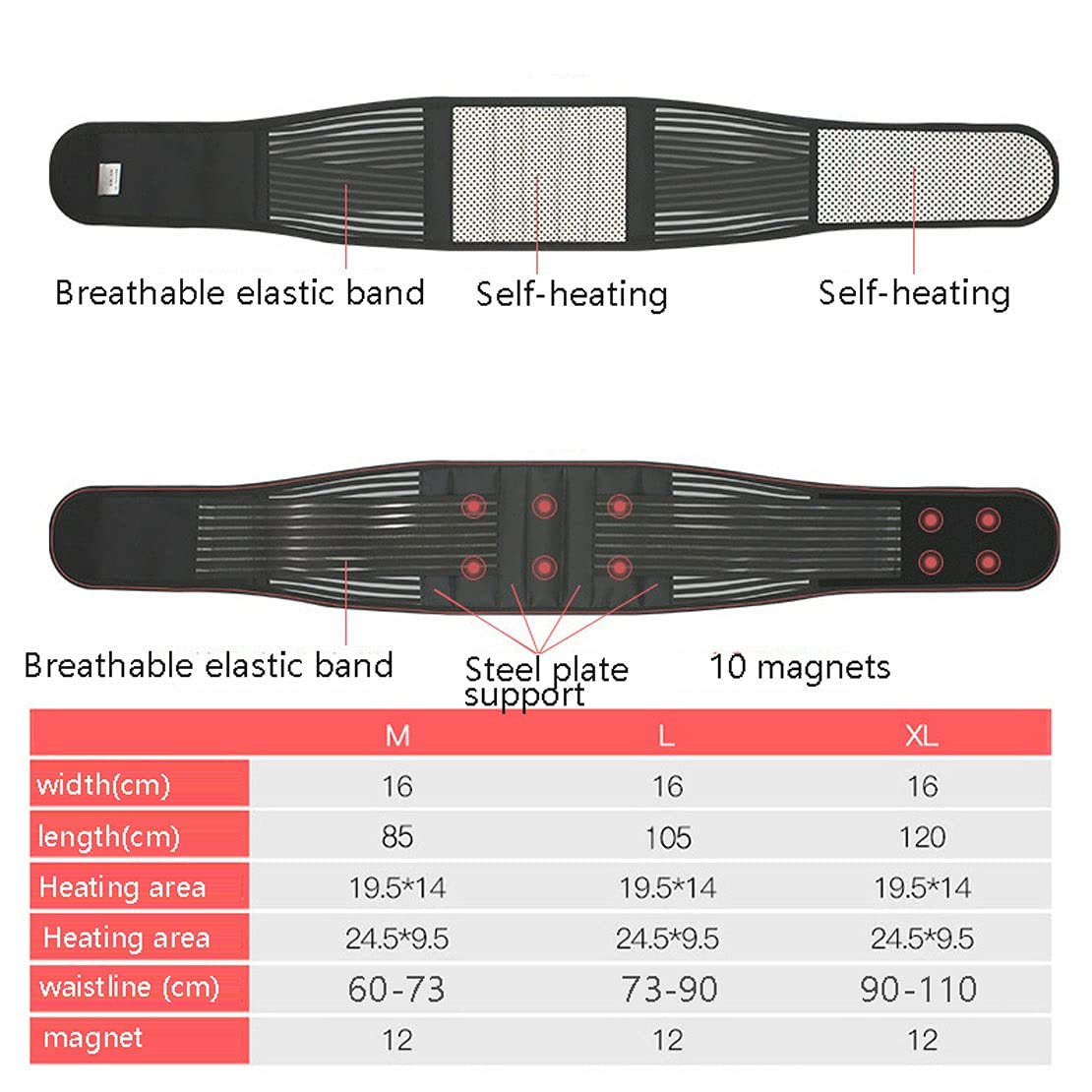 Cinturón magnético para Soporte Lumbar Inferior, Correas de Apoyo para la Espalda, Cintura y Fiebre Abdominal para Hombres y Mujeres, Alivio del Dolor, ciática, Dolor de Espalda, Hernia de Disco