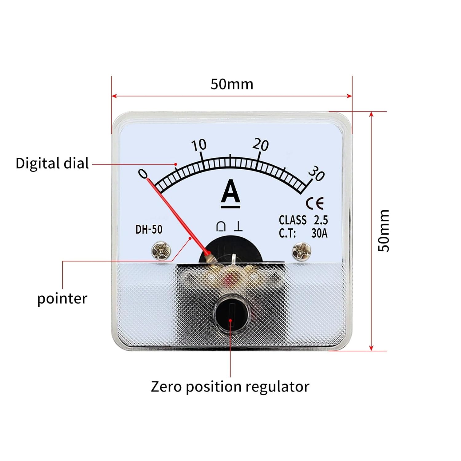 DC/AC Ampere Meter 3A5A10A Panel Size 45mm/55mm/60mm/65mm/80mm 1Pcs(DH-60 AC,3A)