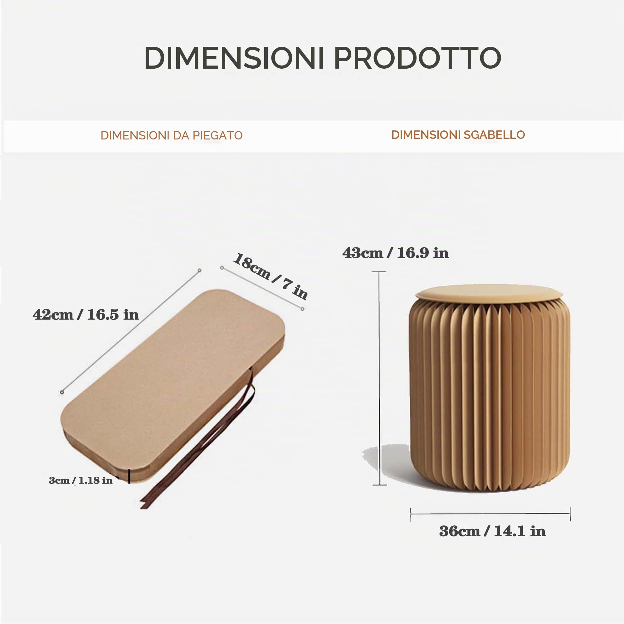 Sgabello pieghevole BOLGTO, rotondo 2 in 1, tavolino moderno, carta kraft, multifunzione, per scuola, soggiorno, decorazione
