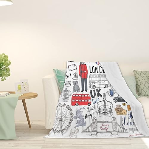 Gyapuk London City manta pesada gruesa para adultos elementos de garabatos de la ciudad de Londres manta de cama de franela acogedora de felpa manta
