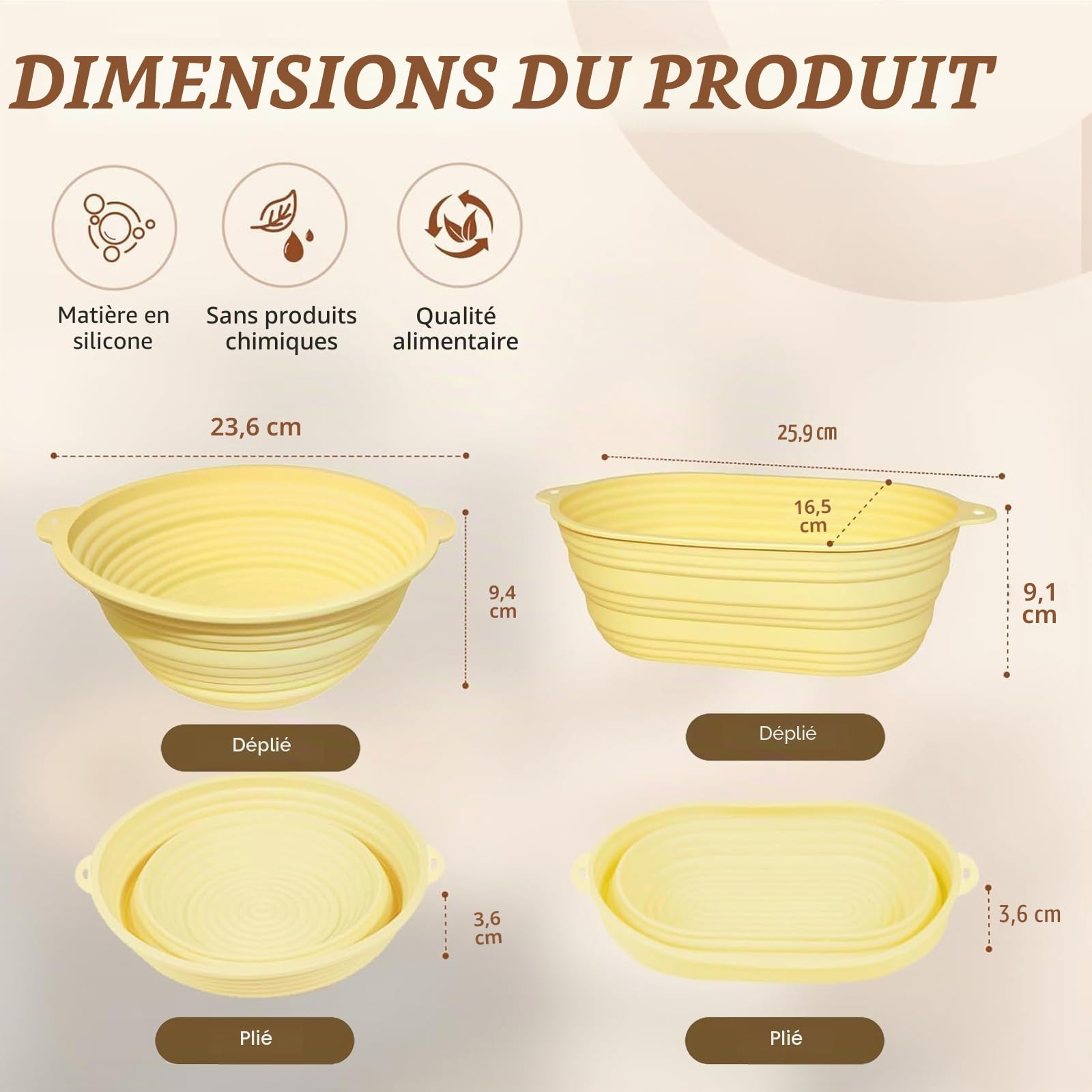 Banneton Pour Pain,16 Pièces Accessoire pour Boulangerie Levain Starter Kit,Corbeille a Pain en silicone Rond et,Panier Fermentation Pain set Ovale avec Cuve de Grattoir les Boulangers Expérimentés