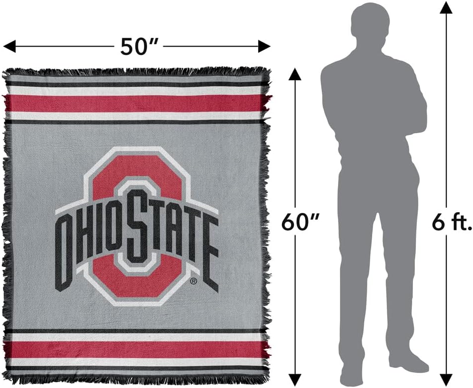 LOGOVISION The Ohio State University Blanket, 50"x60" Primary Logo Woven Tapestry Cotton Blend Fringed Throw Blanket - Image 2
