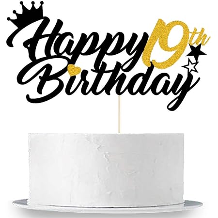 Happy 19th Birthday Cake Topper Black And Gold Glitter Nineteen Af Birthday Party Cake Decor Hello 19 Cheers To 19 Years Old 19 Fabulous Themed Boys 19th Birthday Party Cake Supplies Decorations Amazon Com