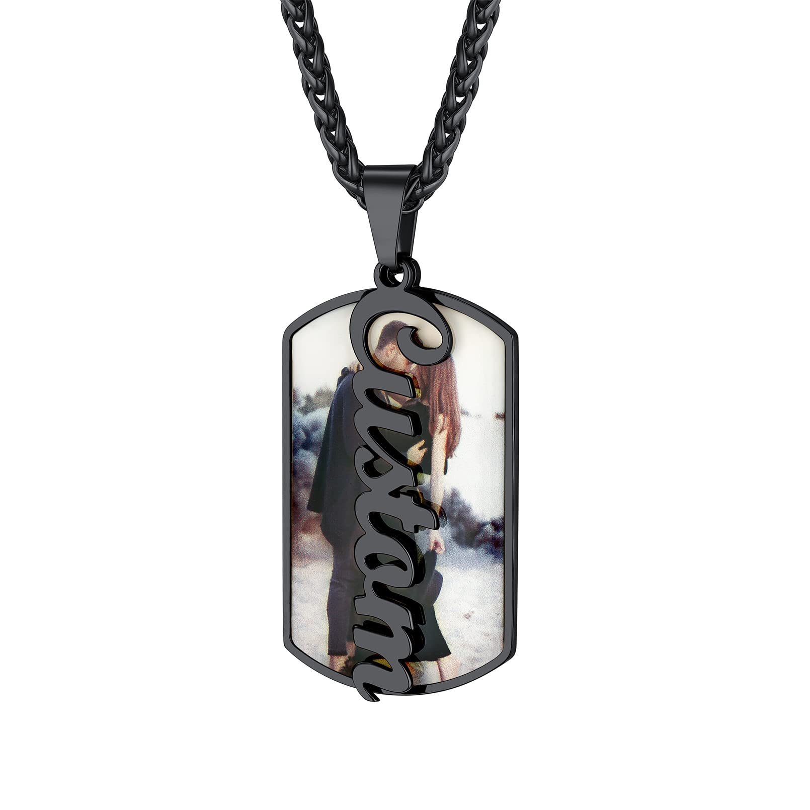 Custom4U Dogtags Military Necklace with Picture Name Text Engraved Personalized Photo Pendant Stainless Steel/Gold/Black with Chain Custom Memorial