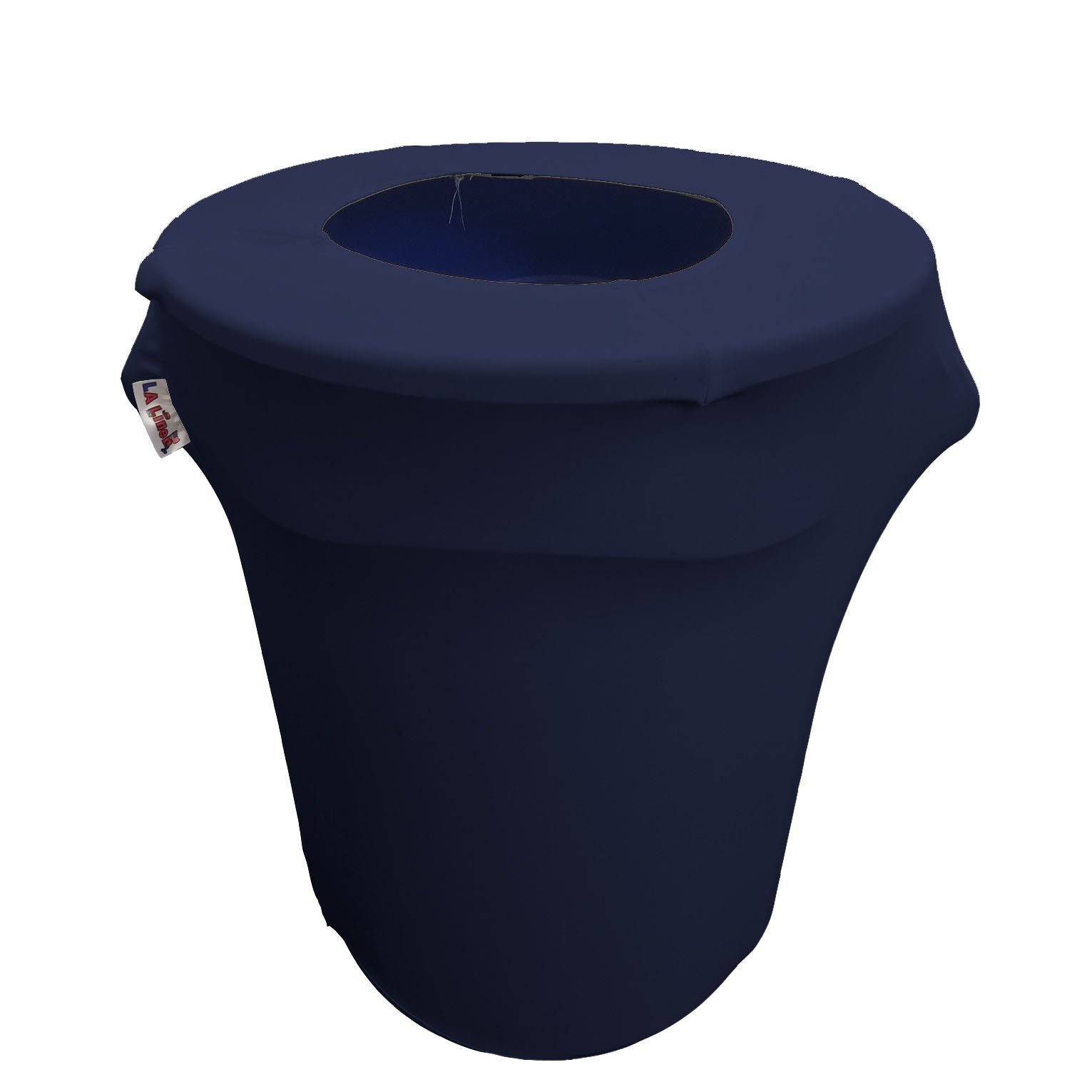 LA Linen Stretch Spandex Fitted Trash Can Cover 32-Gallon Round, Bin Waste Container Cover, Outdoor Indoor Patio Backyard Decor, Navy