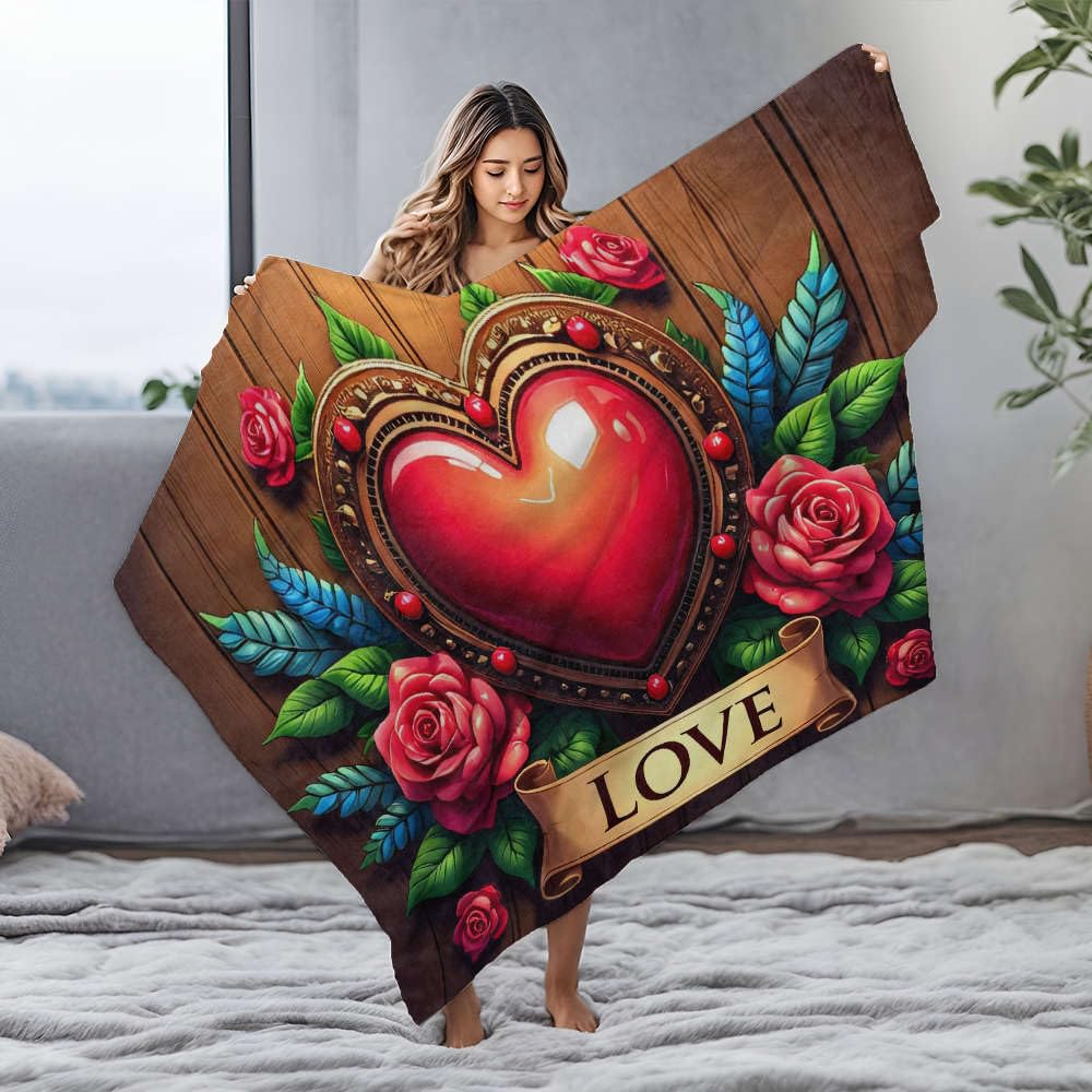 Jeté de lit en flanelle Love cadeau idéal pour la Saint-Valentin et les couples
