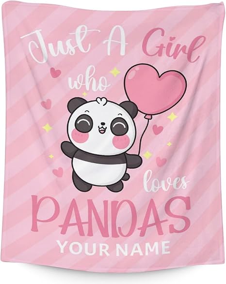 Personalized Panda Blanket Gifts with Name - 60"x80" Cute Throw Blanket for Kids, Adults - Pink Soft Fuzzy Blankets for Bed, Couch & Living Room