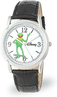 Disney Muppets Kermit Watch for Men – Classic Character Watch Featuring Kermit The Frog Dial – Great Gift for Muppets Fans and Collectors – Silver Case with White Dial and Black Cardiff Leather Strap