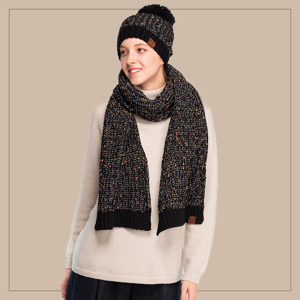 C.C Cable Knit Beanie and Scarf Set, Colorful Confetti Pattern, Winter Accessories - Image 7