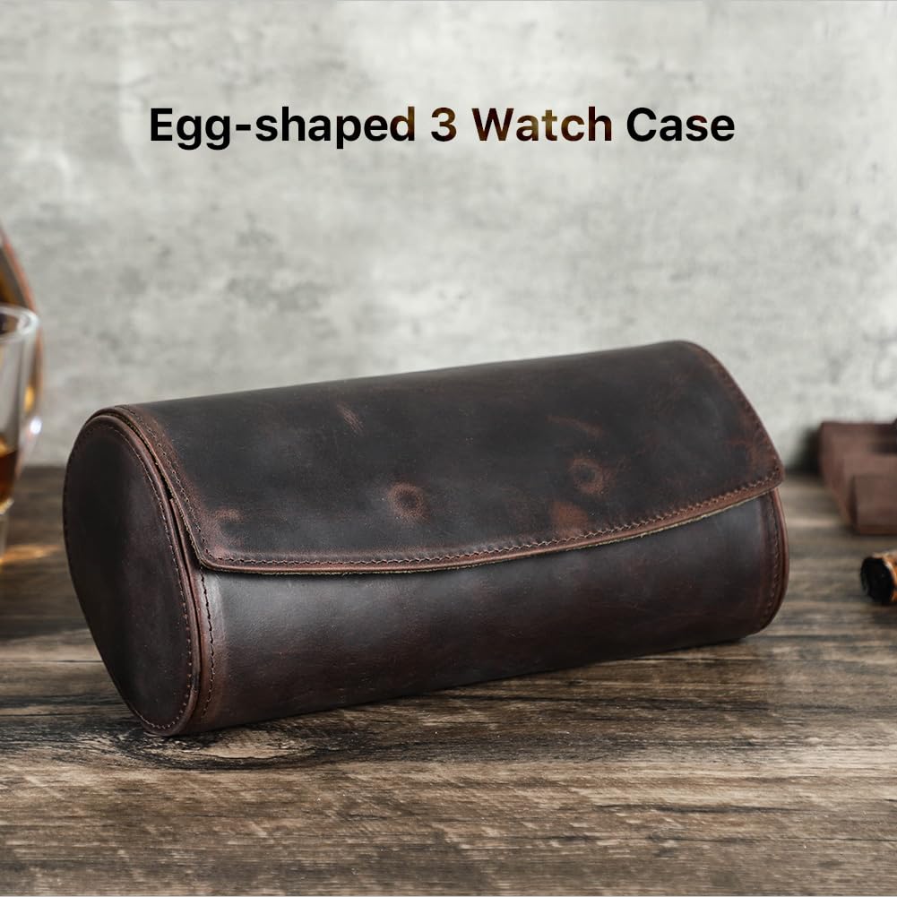 Étui à Montres Hiram, boîte de Rangement en Cuir véritable pour 3 Montres avec Coussin Amovible, Organisateur de Montres Portable et Protecteur