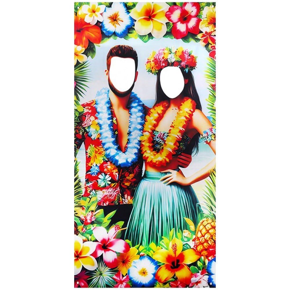 Ppmter Hawaiian Photo Prop Banner Tropical Luau Couple Photo Banner Hawaiian Party Decor Beach Prop Tiki Backdrop for Summer Luau Party Supply