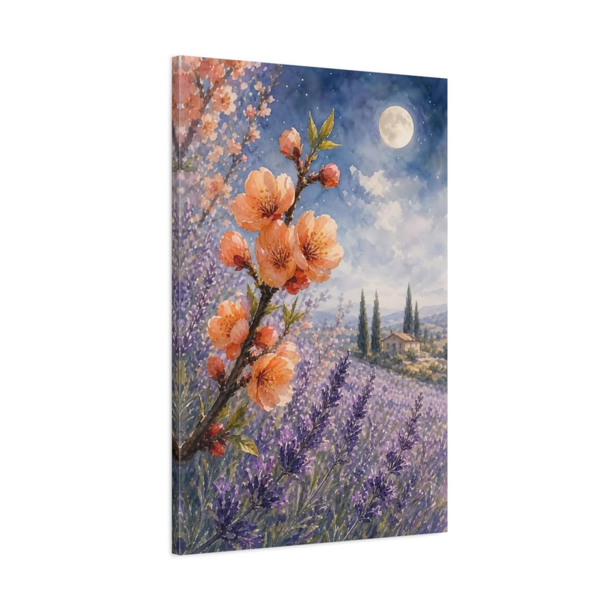 Natura kwiat brzoskwini lawendowy druk na płótnie - salon 24 × 36 cali (60 × 90 cm) - pionowy / 1,25 cala (3 cm)