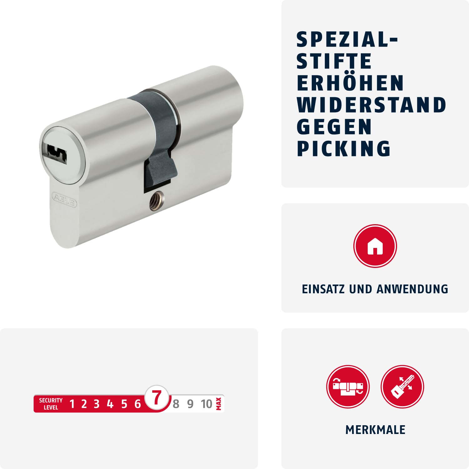 ABUS Cilindro Profilato D6XNP 40/45 con Carta Codice e 5 Chiavi - Doppio Cilindro Serratura Porta con Funzione Emergenza, 48303