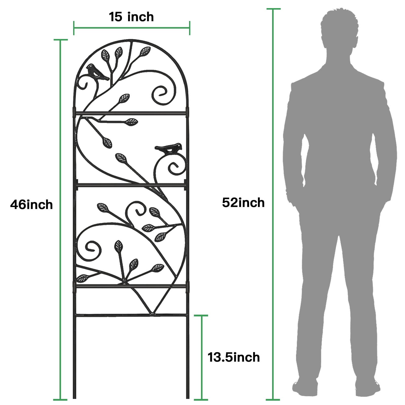 AMAGABELI GARDEN & HOME Kratka ogrodowa do roślin pnących na zewnątrz, 117 x 38 cm, czarna róża, żelazo, doniczkowe wsparcie, winorośl, kwiaty, patio, metalowe kratki, kratki do winogron, ogórków