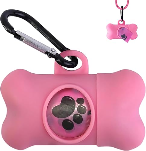 Miniatura 9 de Dispensador de bolsas para excrementos de perro con clip de mosquetón, soportes para bolsas de excremento de perro para correas, incluye 1 rollo (15