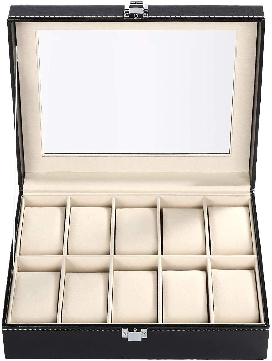 BucketListBucketList Men And Women Watch Box - 10 Slot Watch Case Organizer, Faux Leather, Black