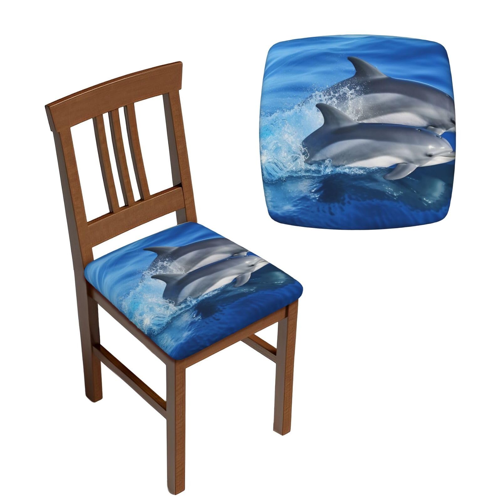 FodPand 4PCS Dining Chair Covers for Dining Room Dolphin Family Chair Seat Cover Stretch Parsons Chair Slipcover Removable Washable Seat Cushion Slipcovers Cover for Kitchen Office